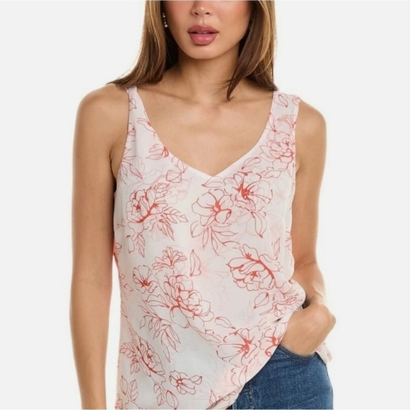 Cabi Stencil Top #6325 Double Layer Chiffon VNeck Sleeveless Floral Top - Size M - Picture 1 of 13